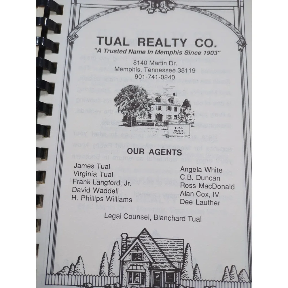 1989‎ Our Favorite Memphis Recipes Cookbook Tual Realty Vintage Tennessee